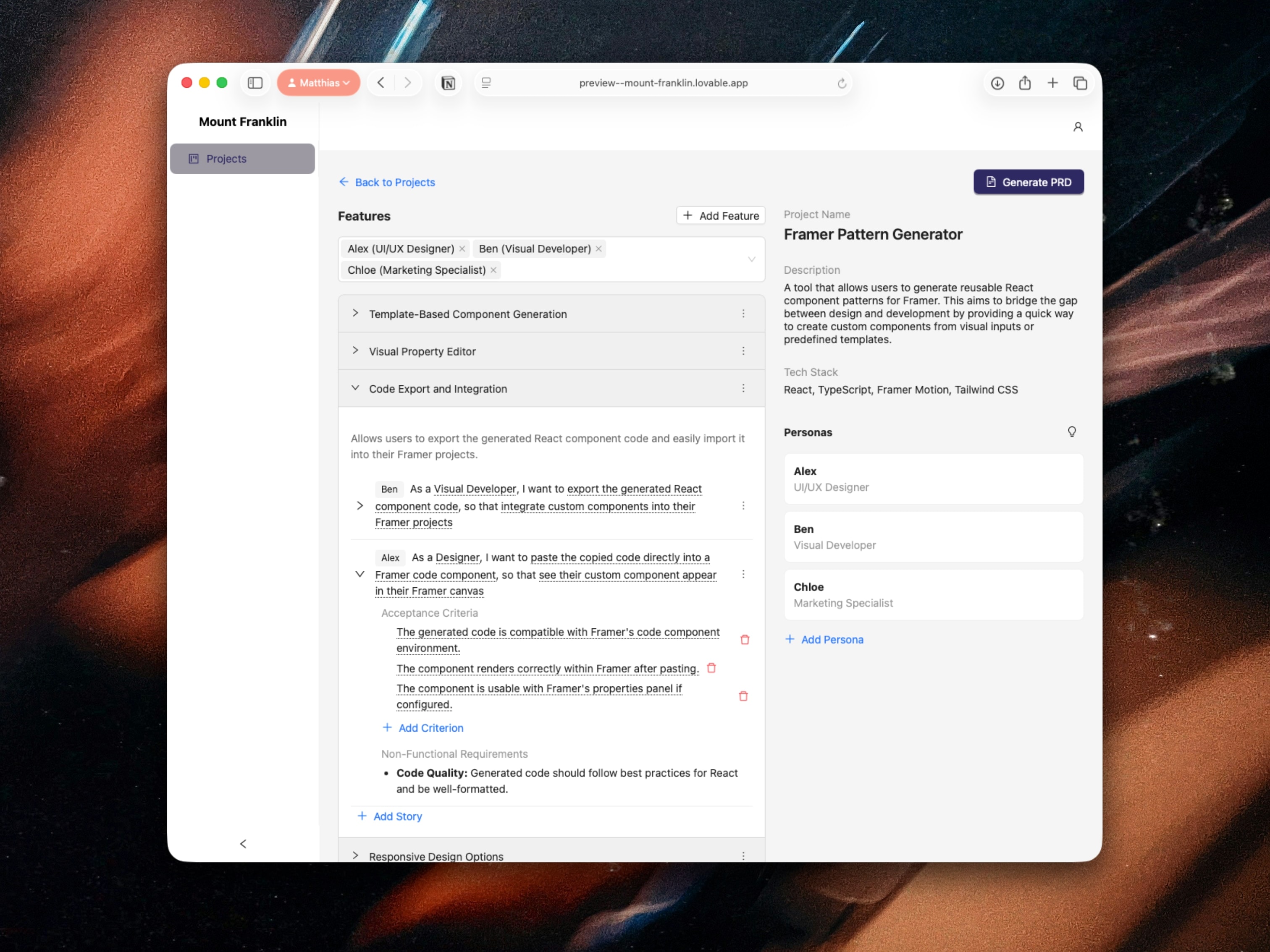 Mount Franklin — AI-powered PRD platform